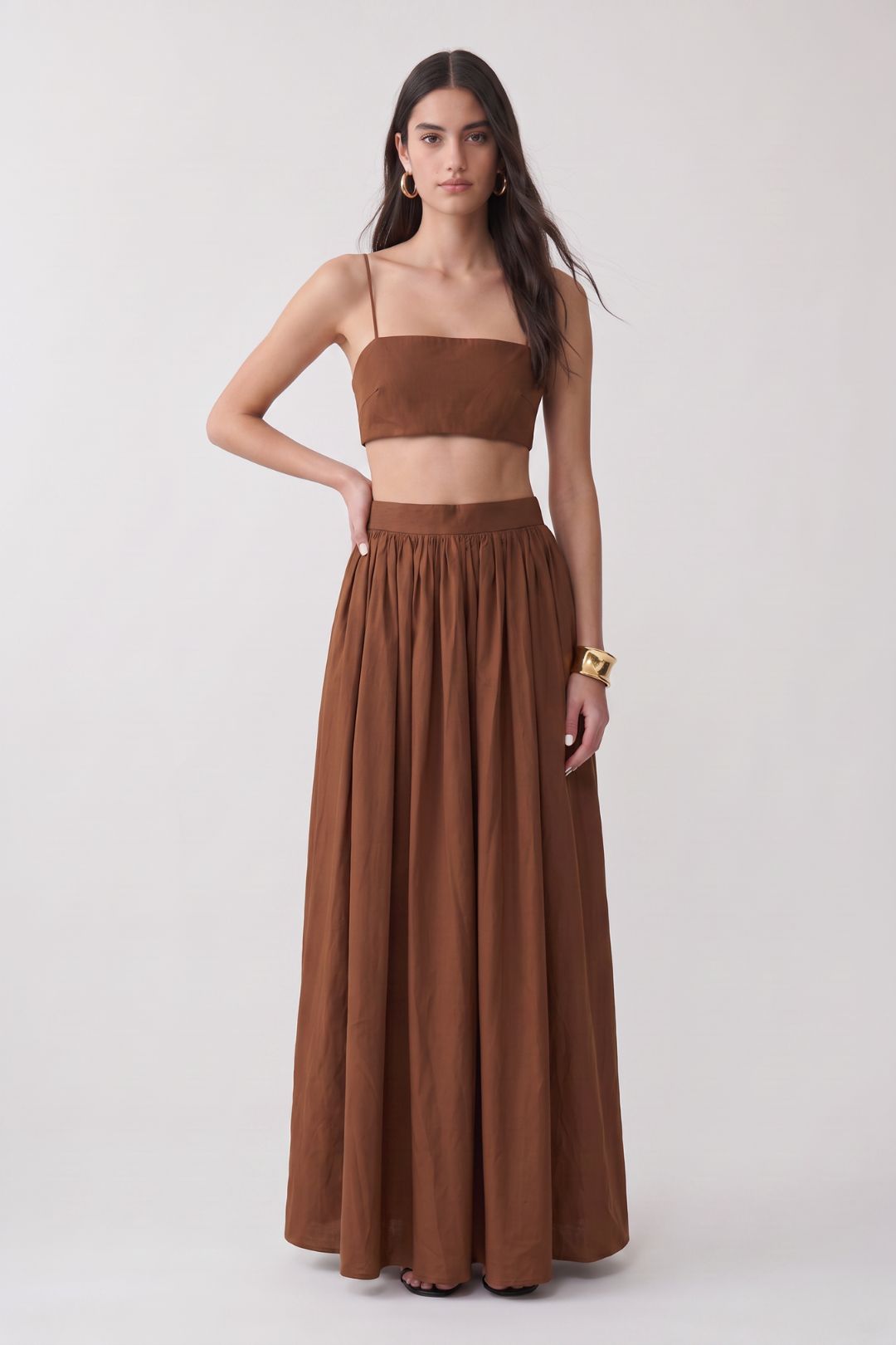 Conjunto Saia Longa Elegante Marrom