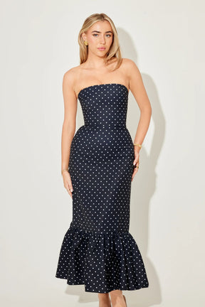 Vestido Midi Peplum Poá
