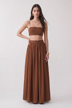 Conjunto Saia Longa Elegante Marrom