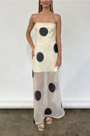 Vestido Longo Marfim Poá