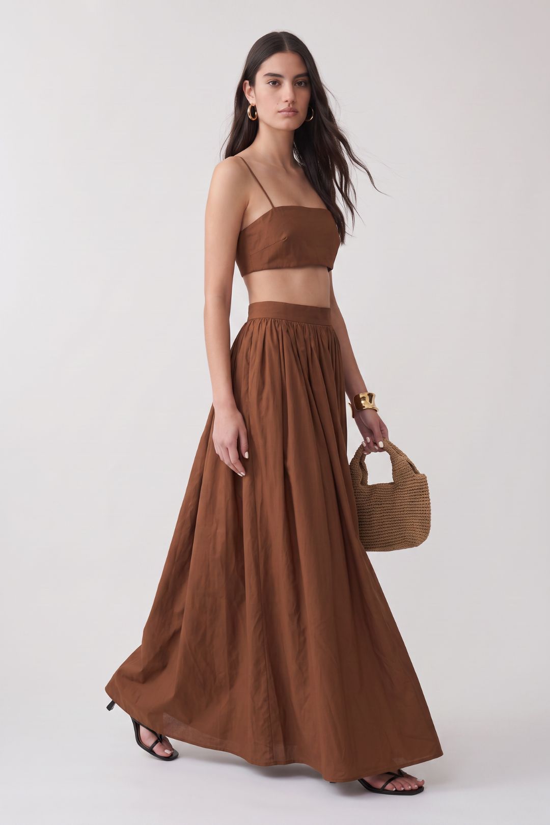 Conjunto Saia Longa Elegante Marrom