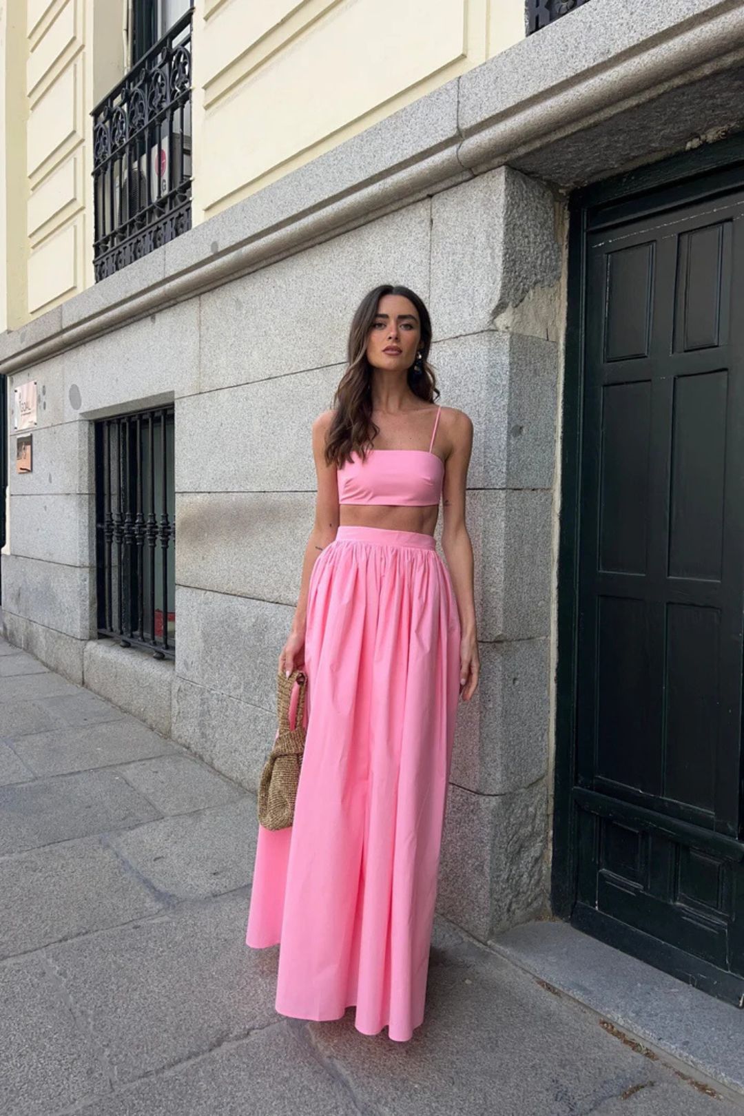 Conjunto Saia Longa Elegante Rosa