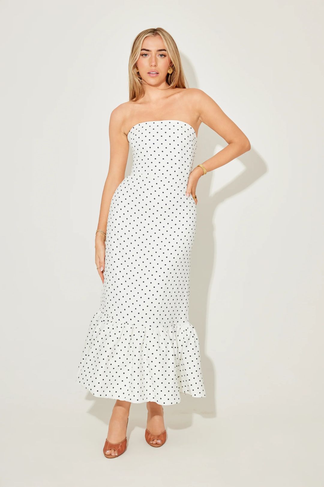 Vestido Midi Peplum Poá