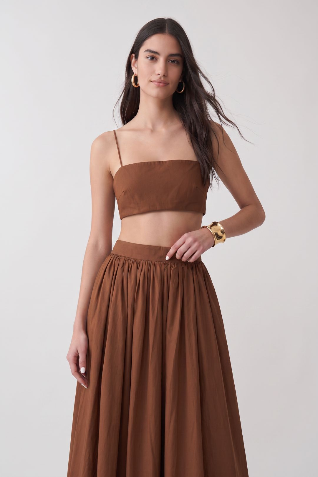 Conjunto Saia Longa Elegante Marrom