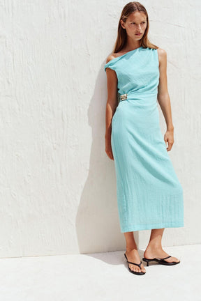 Vestido Midi Assimétrico Turquesa