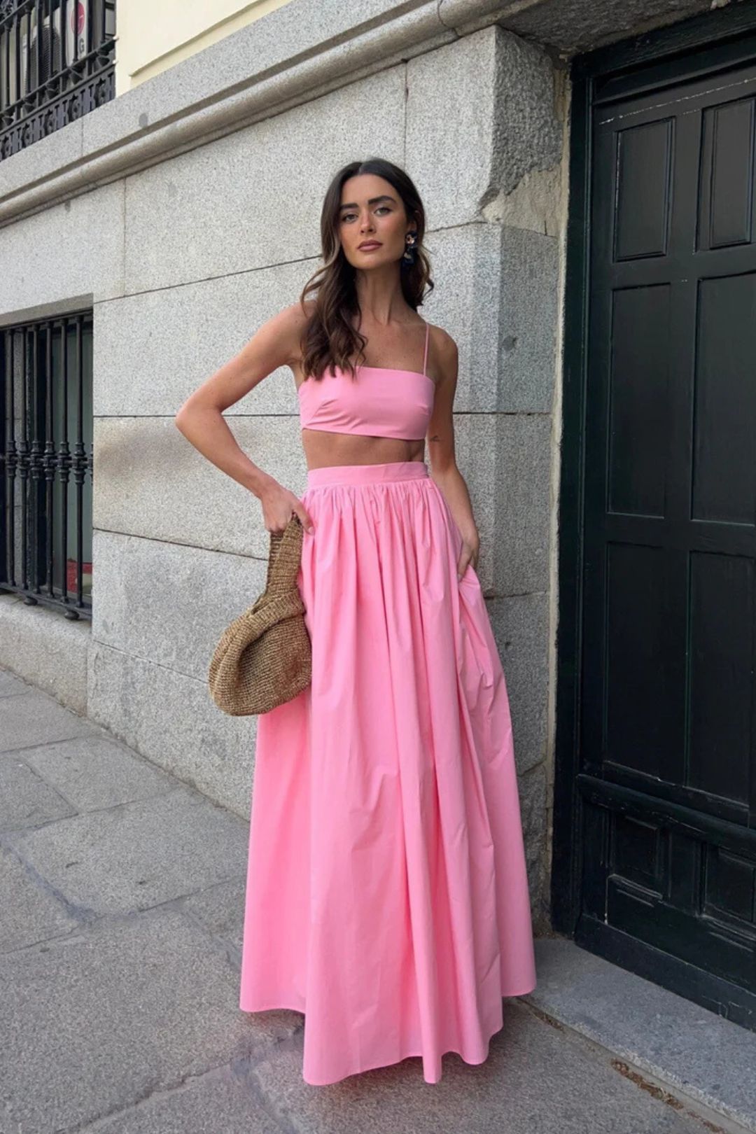 Conjunto Saia Longa Elegante Rosa
