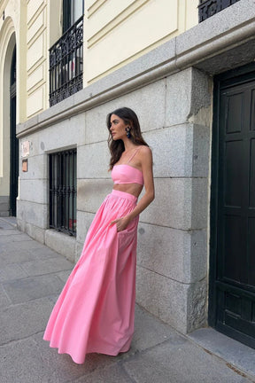 Conjunto Saia Longa Elegante Rosa