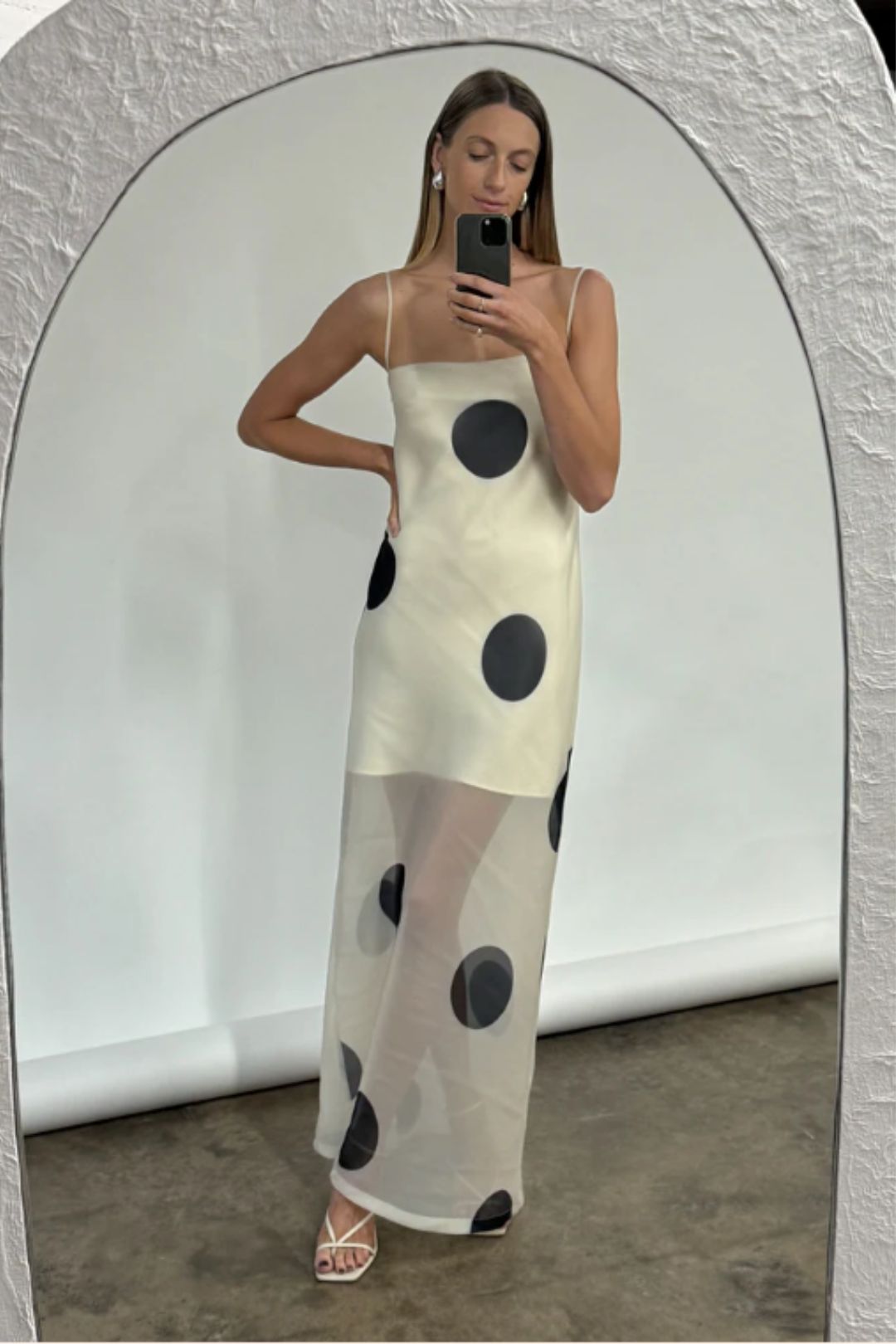 Vestido Longo Marfim Poá