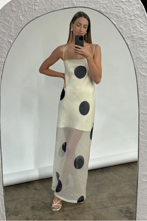 Vestido Longo Marfim Poá