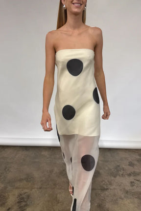 Vestido Longo Marfim Poá