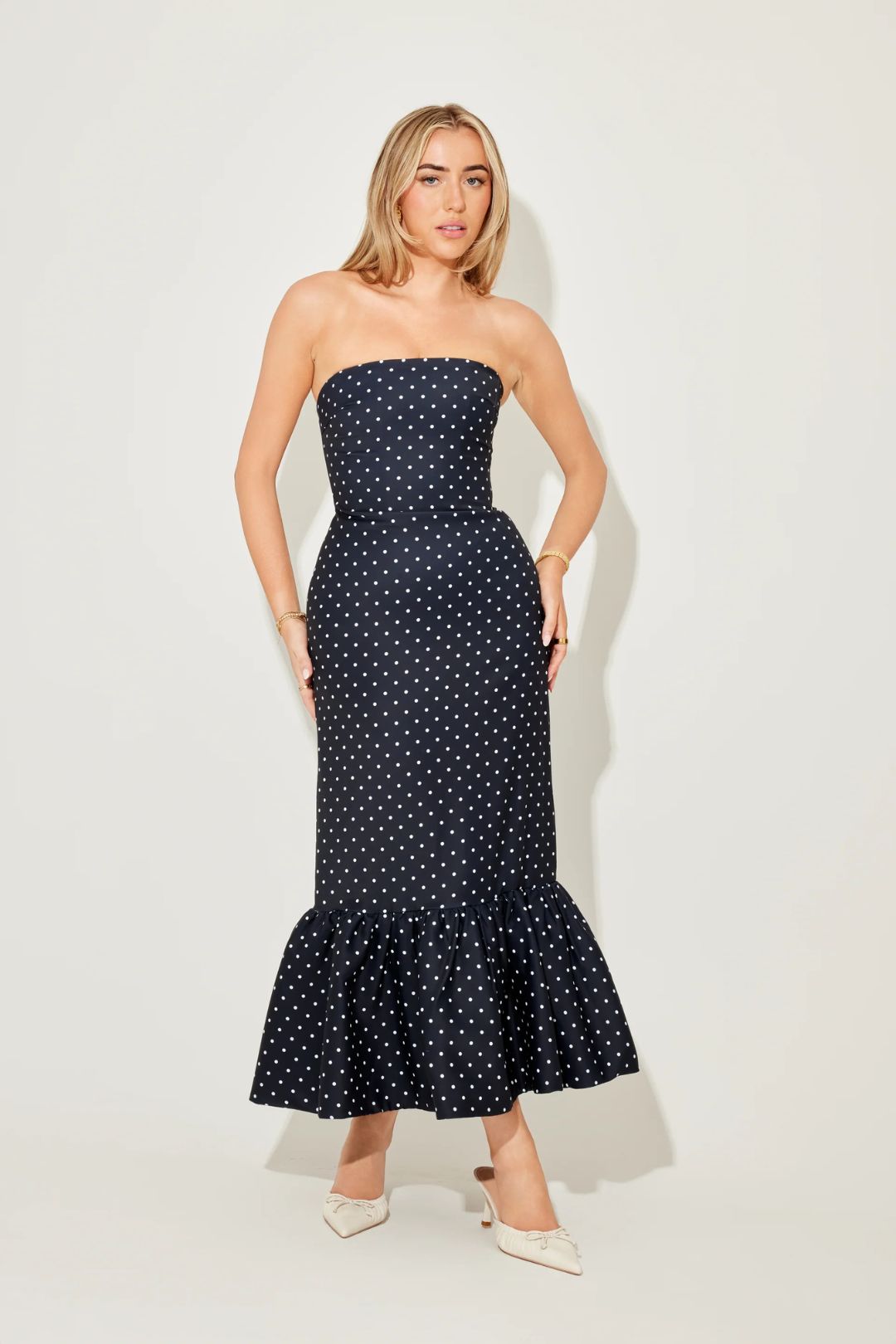 Vestido Midi Peplum Poá